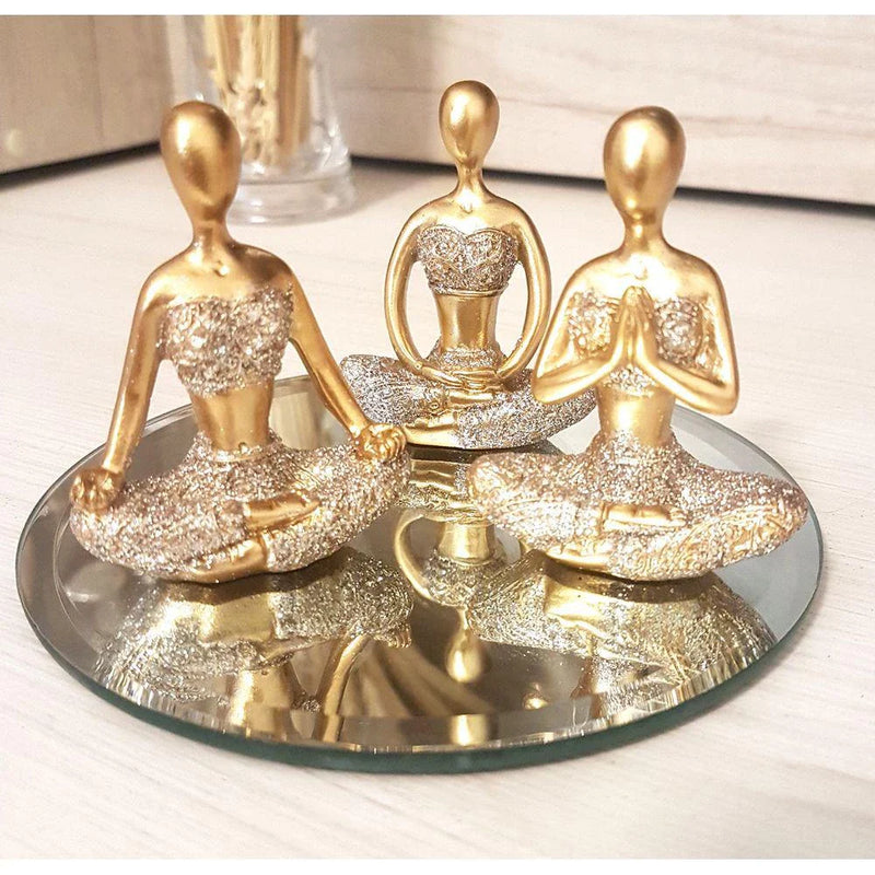 Conjunto Zen com Bandeja Espelhada | Kit Decorativo com 3 Estátuas