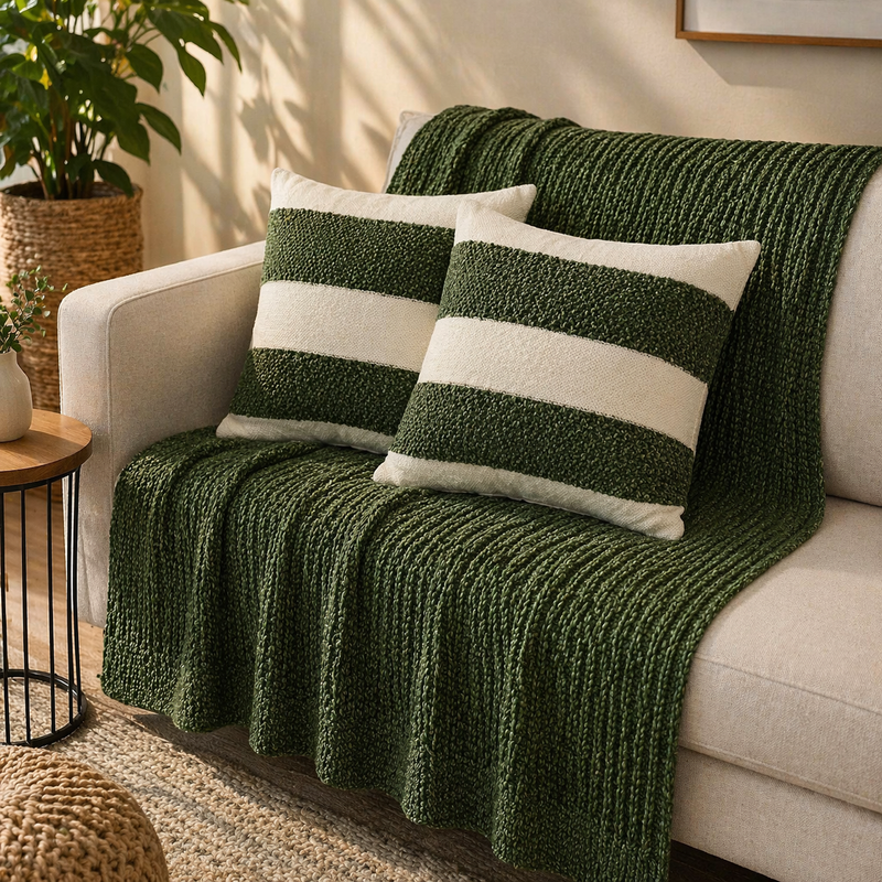 Kit Manta Tricot Decorativa | Elegância e Aconchego Para Sua Casa