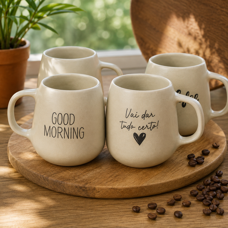 Jogo Caneca Bojuda Motivacional 260ml | Porcelana Acetinada