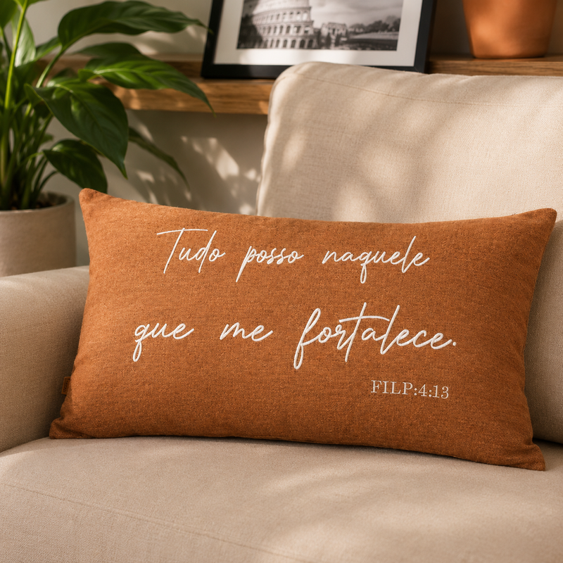 Almofada Rineira Luxo Bordada com Frase Bíblica 50x30cm