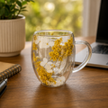 Caneca de Vidro Duplo com Flores Internas 350ml | Elegância e Sofisticação
