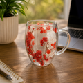 Caneca de Vidro Duplo com Flores Internas 350ml | Elegância e Sofisticação