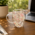 Caneca de Vidro Duplo com Flores Internas 350ml | Elegância e Sofisticação