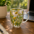 Caneca de Vidro Duplo com Flores Internas 350ml | Elegância e Sofisticação