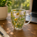 Caneca de Vidro Duplo com Flores Internas 350ml | Elegância e Sofisticação