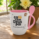 Caneca Café com Deus Pai com Colher | Caneca Cristã Rosa
