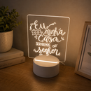 Luminária LED 3D Cristã Eu e Minha Casa Serviremos ao Senhor