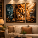 Kit 3 Quadros Leão Motivação Família e Fé 122x60
