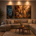 Kit 3 Quadros Leão Motivação Família e Fé 122x60