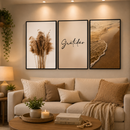 Trio de Quadros Gratidão Praia com Moldura e Vidro 140x63