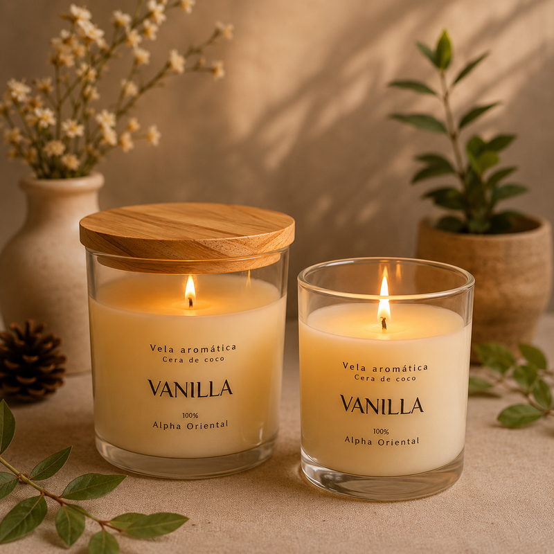 Kit 2 Velas Aromáticas Artesanais Premium 150g com Tampa de Madeira