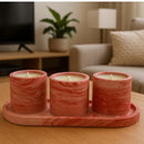 Kit Velas Aromáticas Artesanais com Bandeja Marmorizada Vermelha
