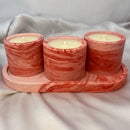 Kit Velas Aromáticas Artesanais com Bandeja Marmorizada Vermelha