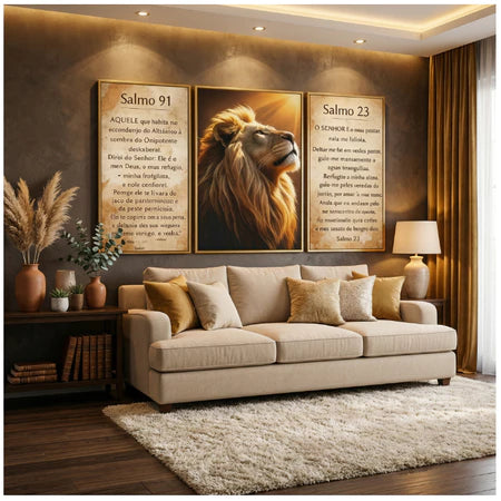 Quadro Leão de Judá Salmos 91 e 23 | Decoração Cristã