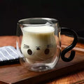 Caneca de Vidro Duplo Gatinho 250ml | Caneca Fofa e Criativa