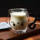 Caneca de Vidro Duplo Gatinho 250ml | Caneca Fofa e Criativa