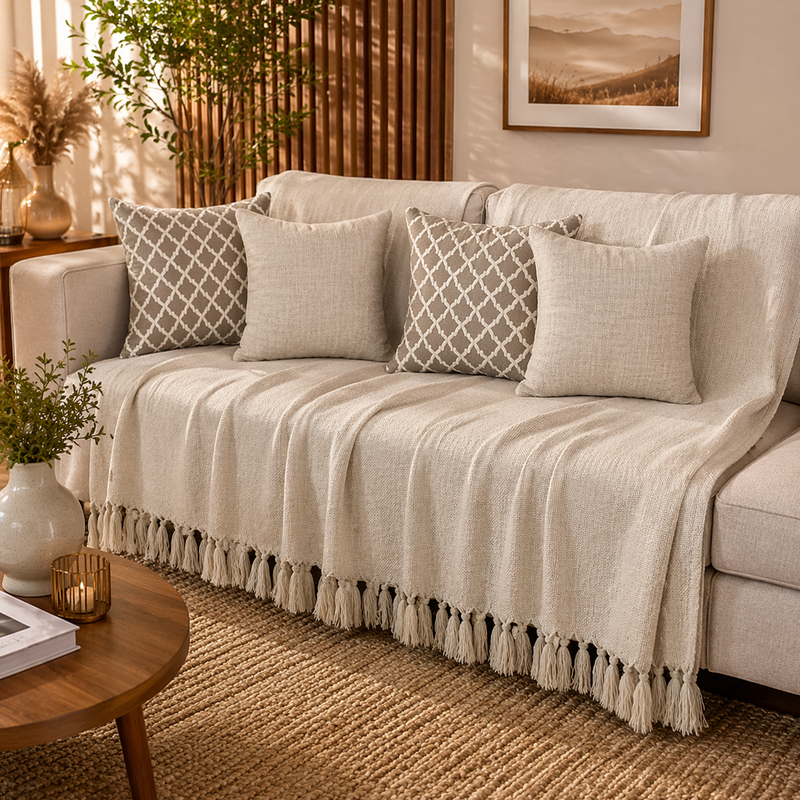 Manta Decorativa com Almofadas | Kit Aconchegante Para Sala e Quarto